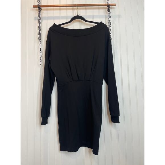 Strut & Bolt Mini Pencil Dress Womens Size S Black Off the Shoulder Long Sleeve - Picture 1 of 7